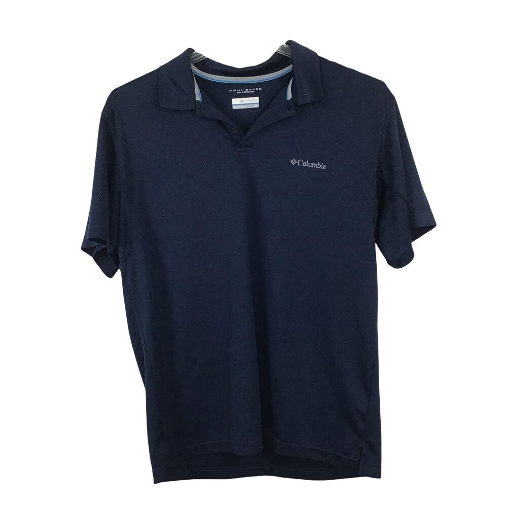 Columbia Mens L Navy Blue Polo Short Sleeve Collared Omni Shade Sun Protection